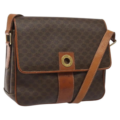 Celine Vintage Macadam Circle Logo Shoulder Bag Canvas and Leather, Brown, Canvas, Shoulder Bag