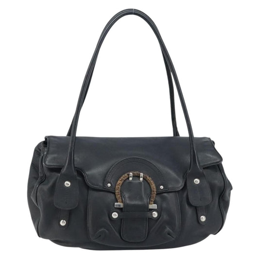 Salvatore Ferragamo Gancini handbag Leather, BLACK, LEATHER, Handbag