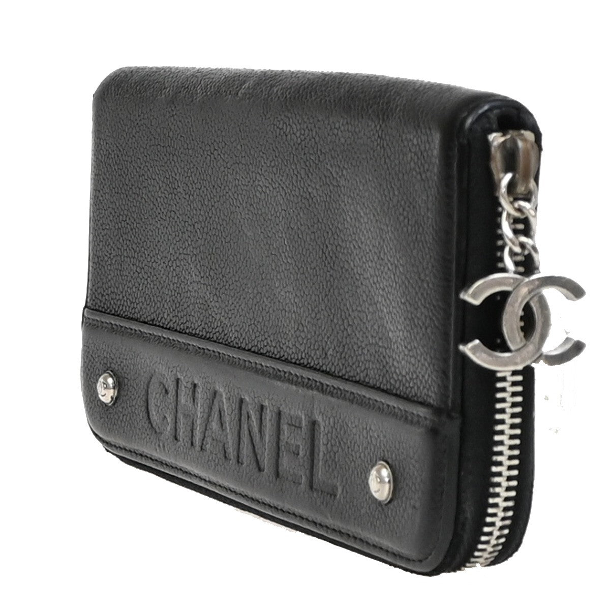 Chanel CC Logo Zipper Long Bifold Leather, BLACK, CALFSKIN, Wallets
