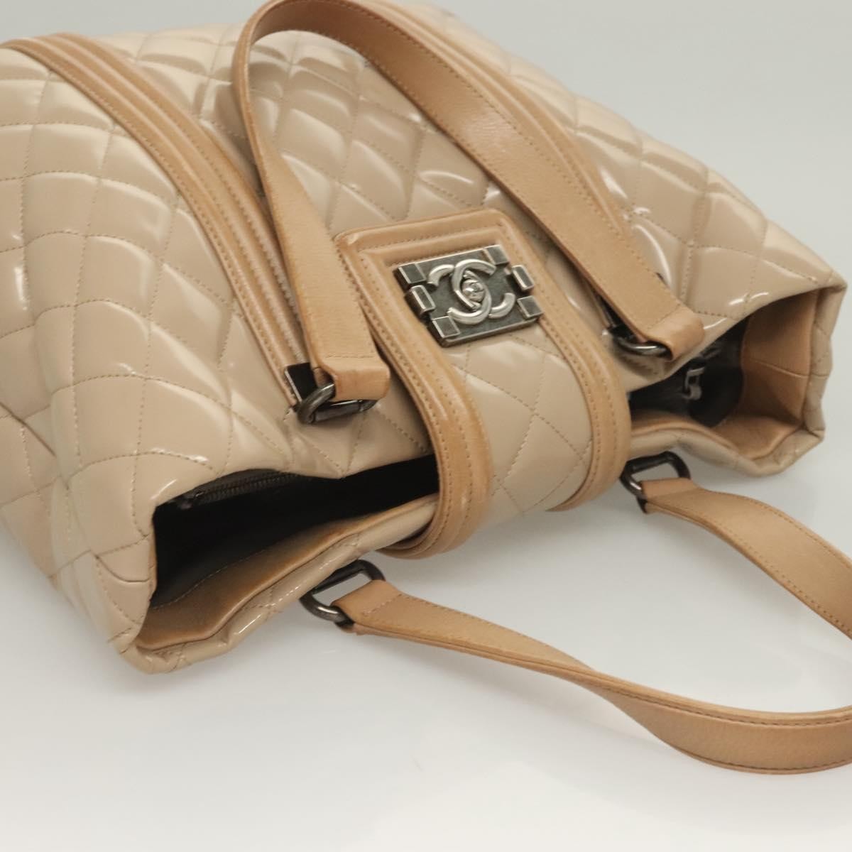 Chanel Quilted Boy Tote Quilted Aged Glazed Aged Calfskin, BEIGE, PATENT_LEATHER, Tote bag