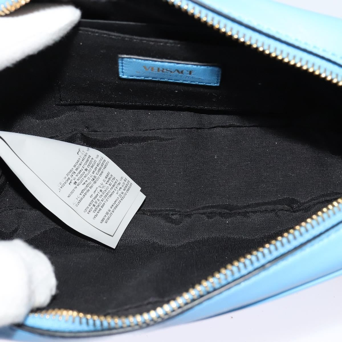 Versace Medusa Icon Front Slip Pocket Camera Bag Quilted Leather, BLUE, LEATHER, Crossbody bag