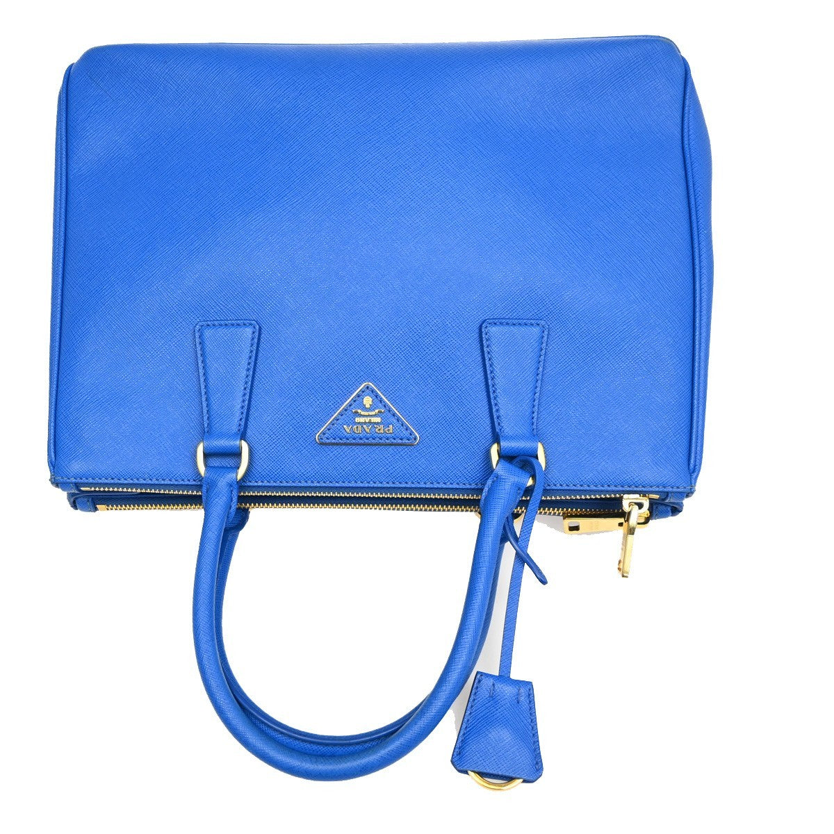 Prada Double Zip Tote Leather, BLUE, LEATHER, Tote bag