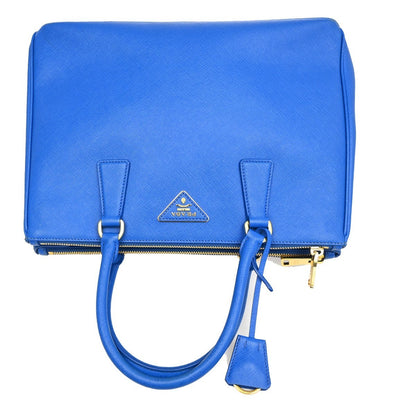 Prada Double Zip Tote Leather, BLUE, LEATHER, Tote bag