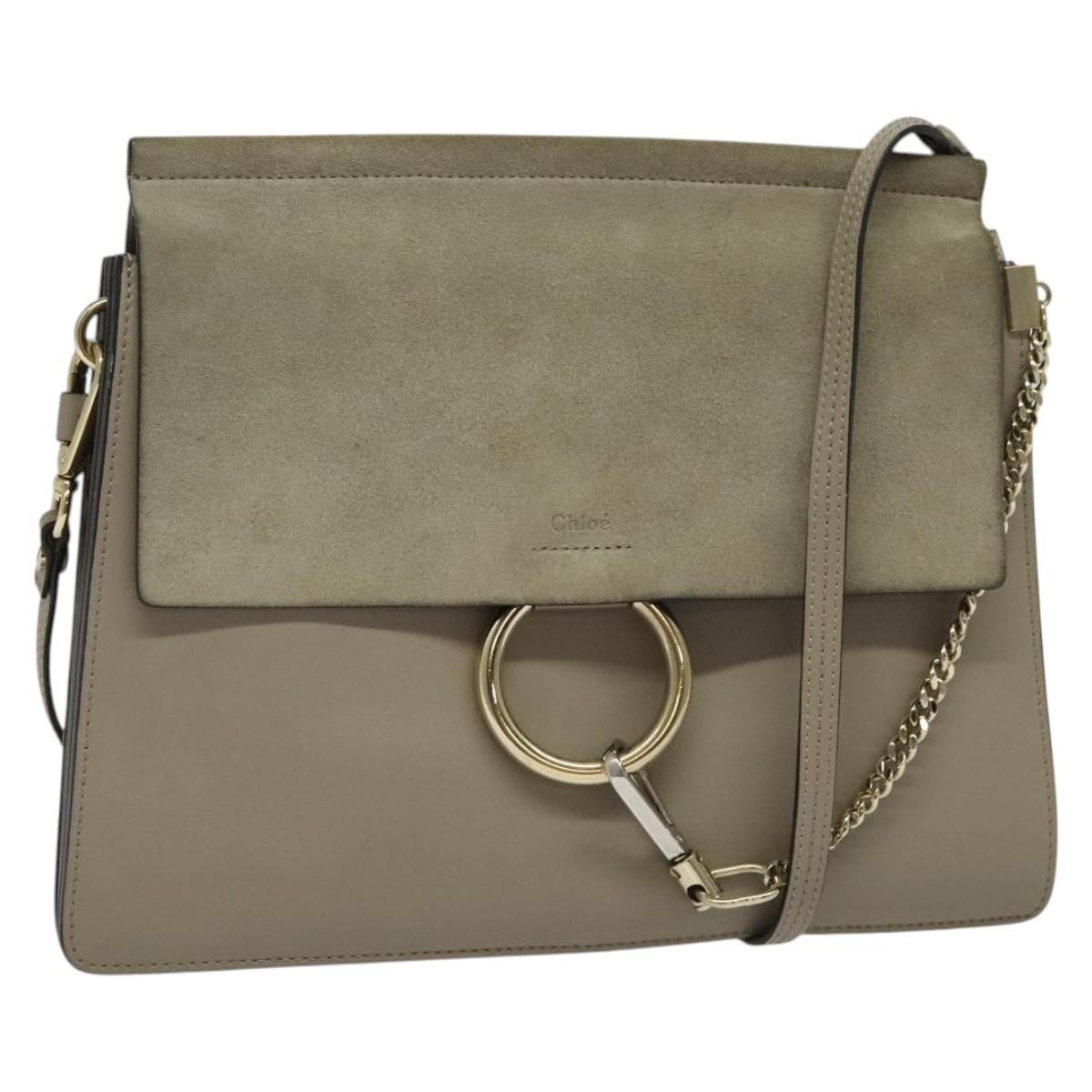 Chloe Faye Shoulder Bag Leather and Suede, GRAY, SUEDE, Shoulder bag