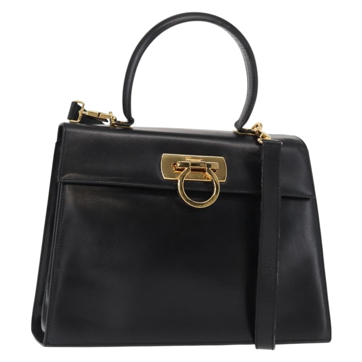 Salvatore Ferragamo Convertible Top Handle Bag Leather, BLACK, LEATHER, Handbag