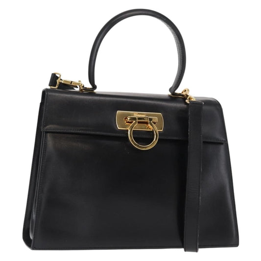 Salvatore Ferragamo Convertible Top Handle Bag Leather, BLACK, LEATHER, Handbag