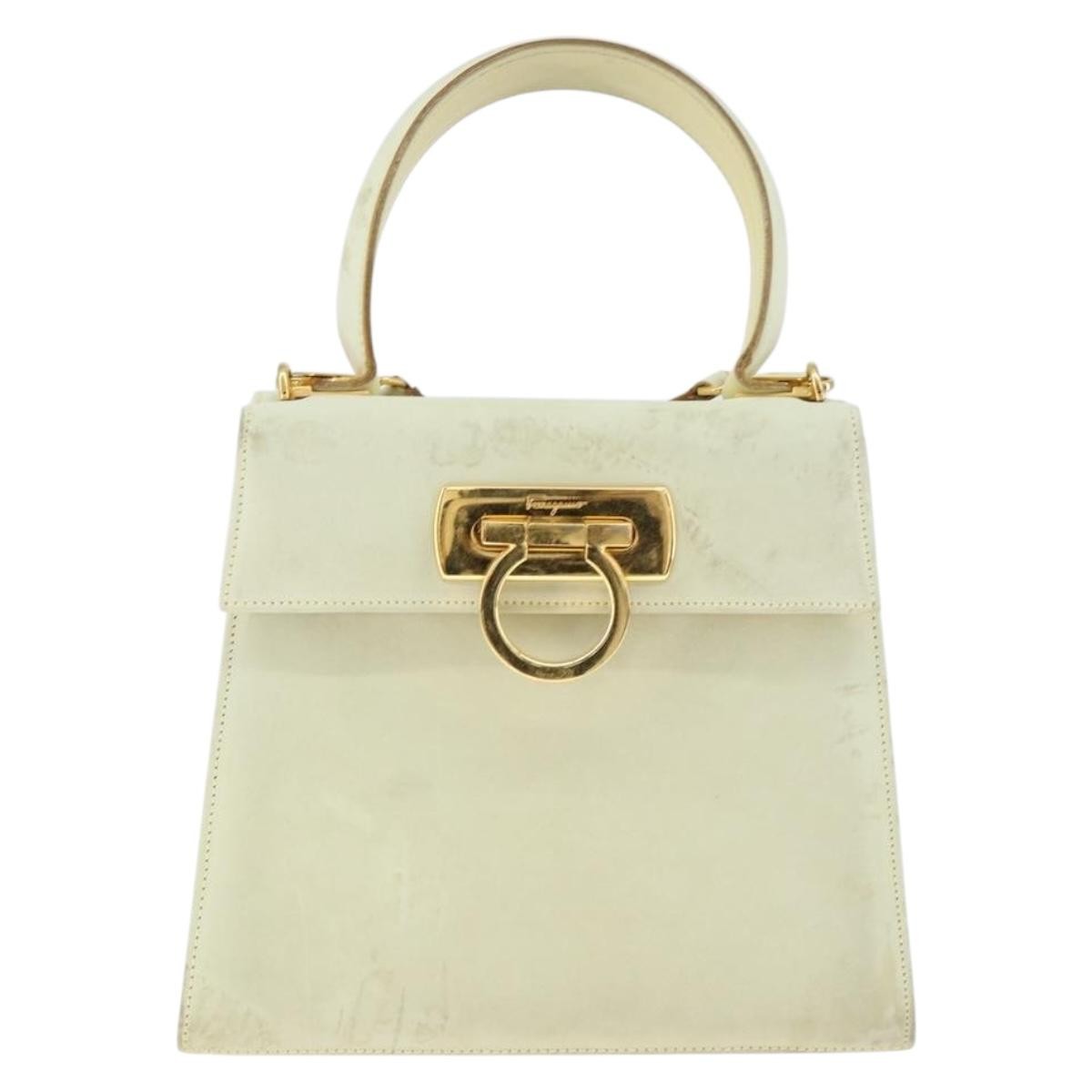 Salvatore Ferragamo Gancini Convertible Top Handle Bag Suede, BEIGE, SUEDE, Handbag