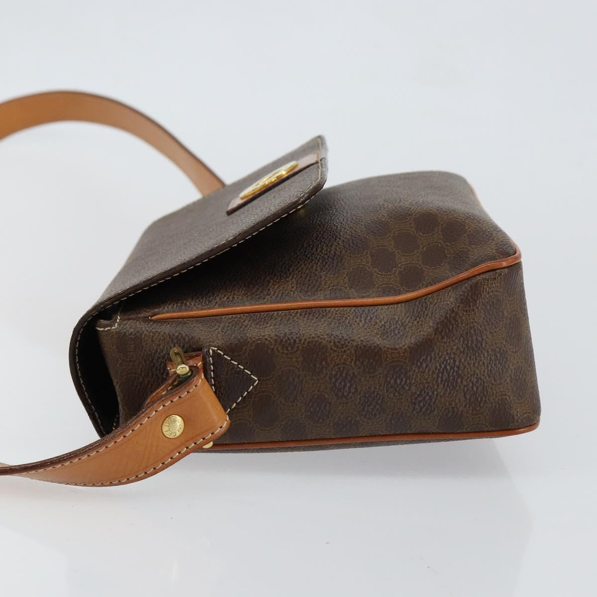 Celine Vintage Macadam Circle Logo Shoulder Bag Canvas and Leather, BROWN, CANVAS, Shoulder bag