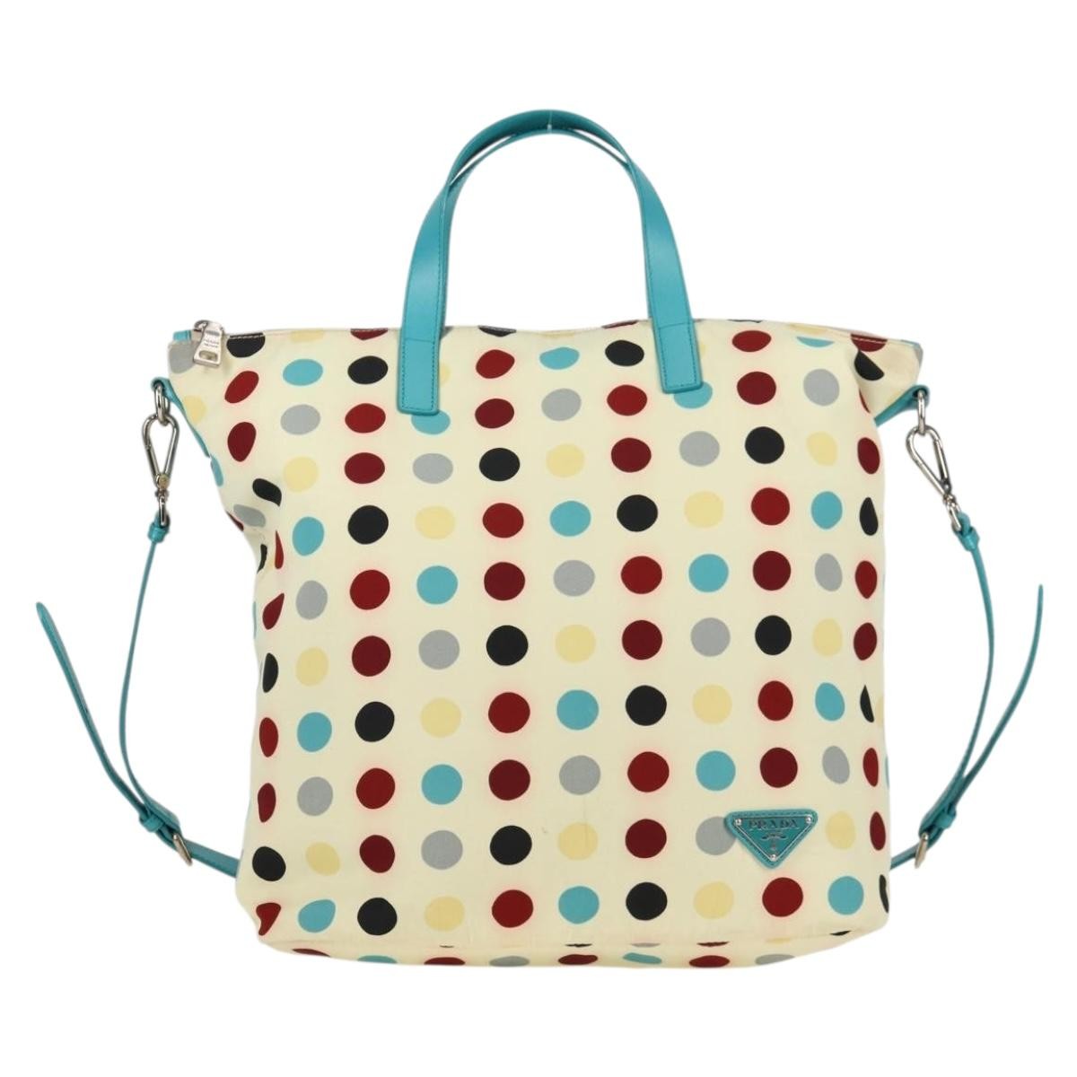 Prada Convertible Tote Printed Tessuto with Saffiano, WHITE, NYLON, Tote bag