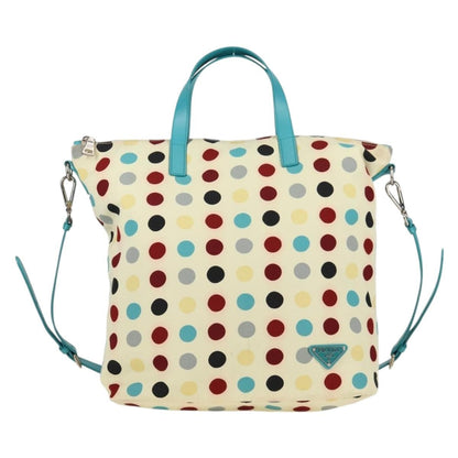 Prada Convertible Tote Printed Tessuto with Saffiano, WHITE, NYLON, Tote bag