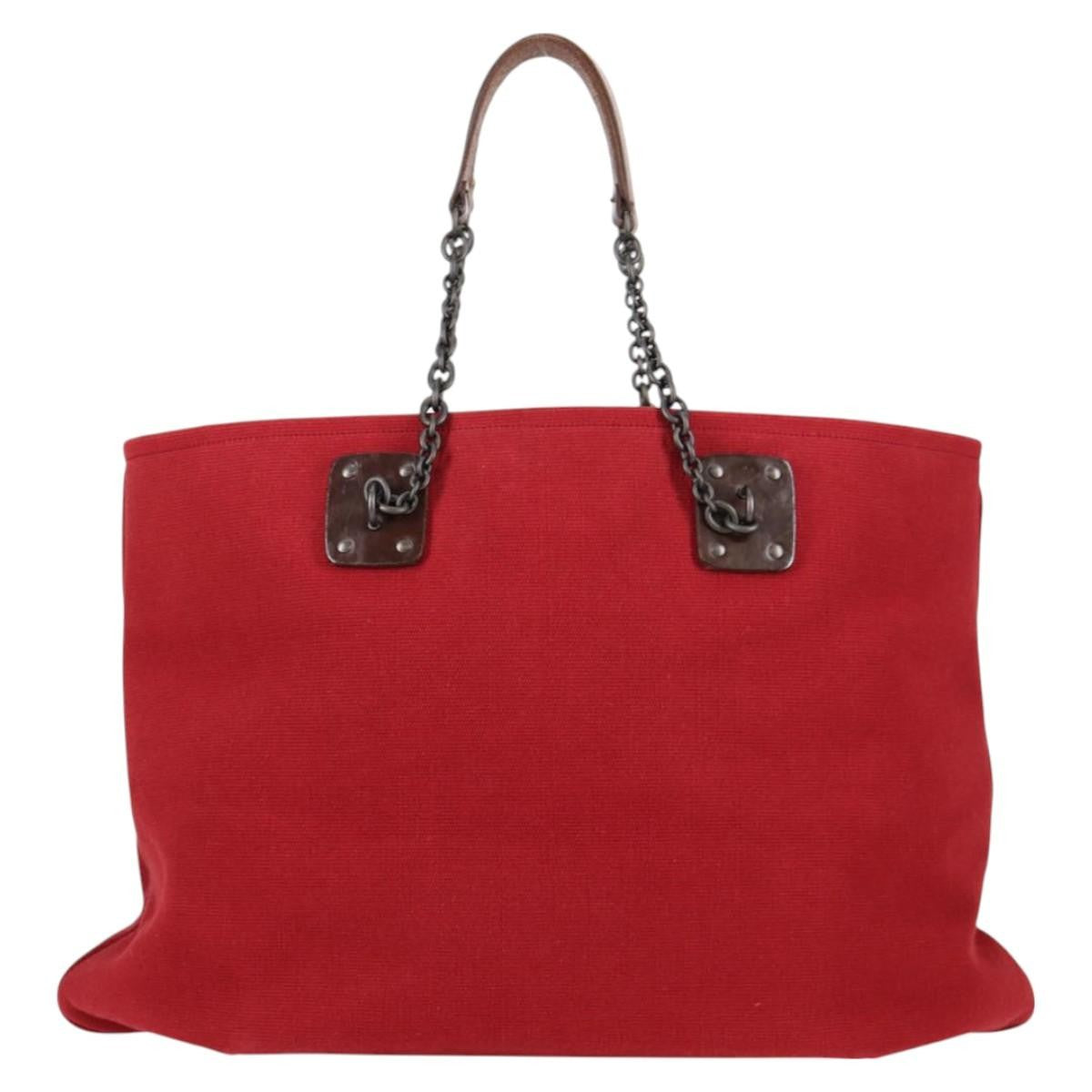 Bottega Veneta Double Chain Tote Canvas, RED, CANVAS, Tote bag