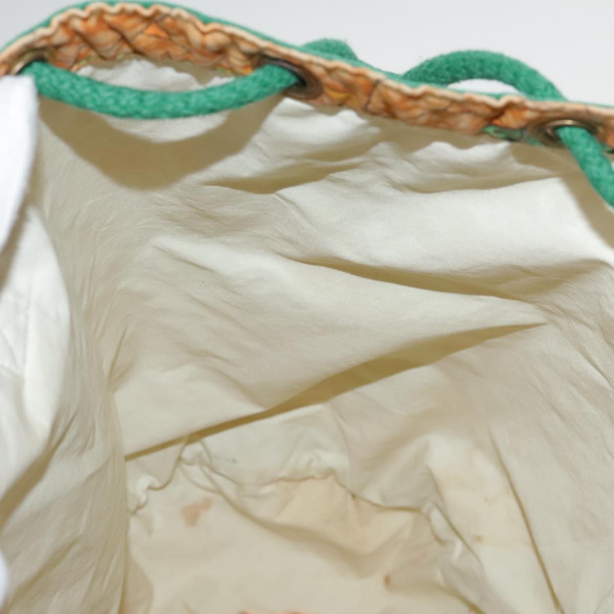 Hermes Vintage Drawstring Bucket Shoulder Bag Printed Canvas, ORANGE, CANVAS, Shoulder bag