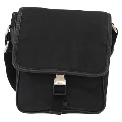 Prada Logo Flap Messenger Bag Tessuto, Black, Nylon, Shoulder Bag
