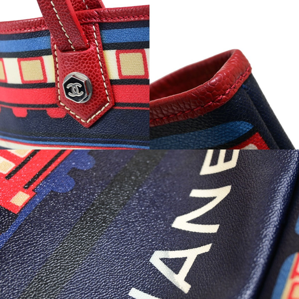 Chanel Le Train Tote Printed Coated Canvas, NAVY, CANVAS, Tote bag