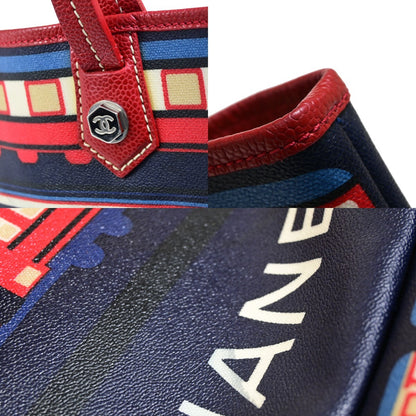 Chanel Le Train Tote Printed Coated Canvas, NAVY, CANVAS, Tote bag