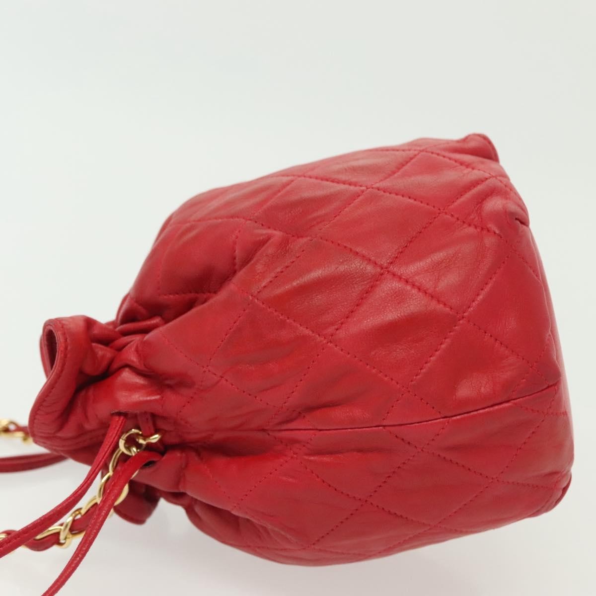 Chanel Drawstring Bucket Bag Lambskin, RED, LEATHER, Crossbody bag