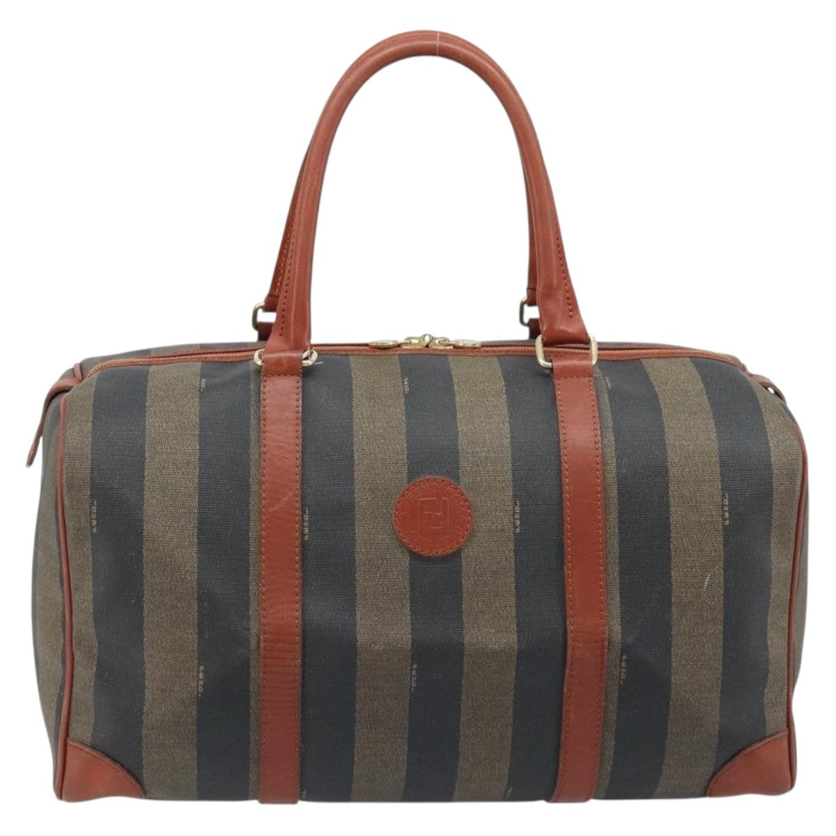 Fendi Vintage Pequin Boston Bag Coated Canvas, Brown, Canvas, Travel Bag