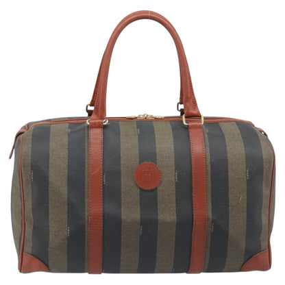 Fendi Vintage Pequin Boston Bag Coated Canvas, Brown, Canvas, Travel Bag
