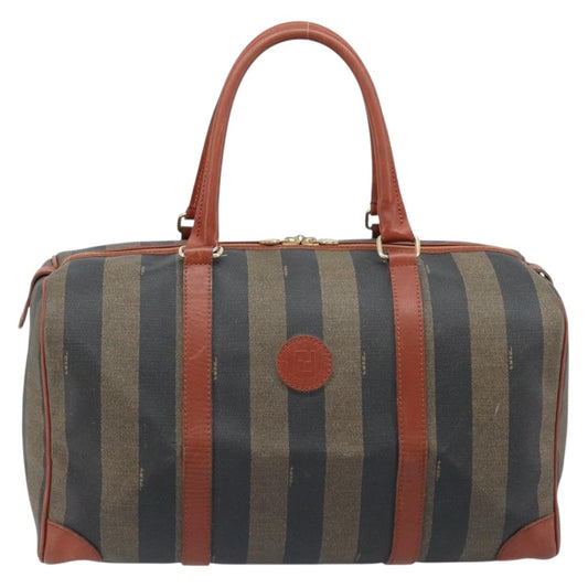 Fendi Vintage Pequin Boston Bag Coated Canvas, Brown, Canvas, Travel Bag