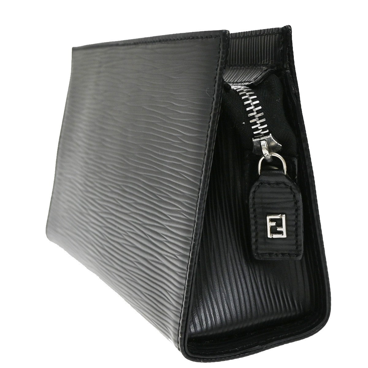 Fendi FENDI Logo Clutch Leather, BLACK, LEATHER, Clutche & pouche