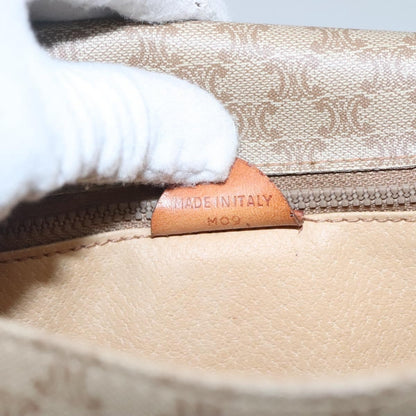 Celine Vintage Macadam Shoulder Bag Canvas and Leather, BEIGE, CANVAS, Shoulder bag