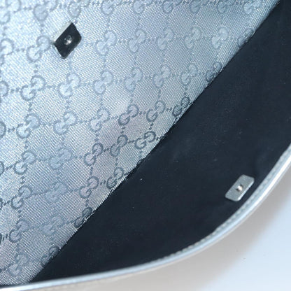 Gucci Zip Messenger Bag GG Canvas with Perforated Leather, SILVER, CANVAS, Shoulder bag