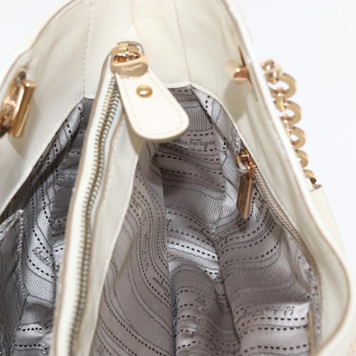 Salvatore Ferragamo Betulla Chain Tote Leather, WHITE, LEATHER, Handbag