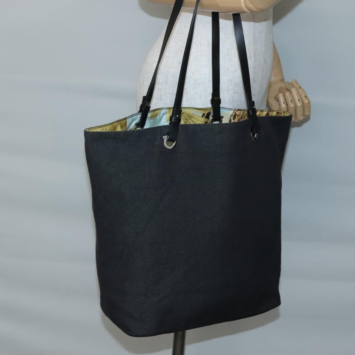 Salvatore Ferragamo Gancini Tote Canvas, BLACK, CANVAS, Tote bag