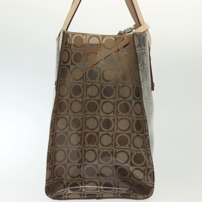 Salvatore Ferragamo Gancini Tote Vinyl, BROWN, SYNTHETIC, Tote bag