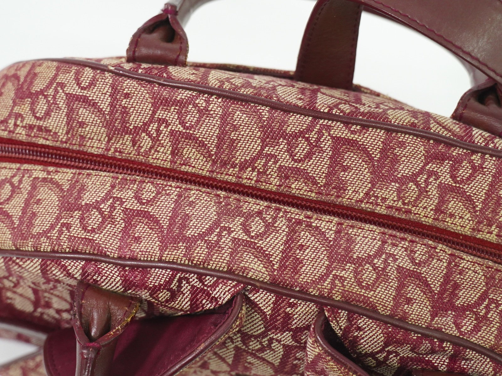 Christian Dior Vintage Saddle Bowler Bag Diorissimo Canvas, BURGUNDY, CANVAS, Handbag