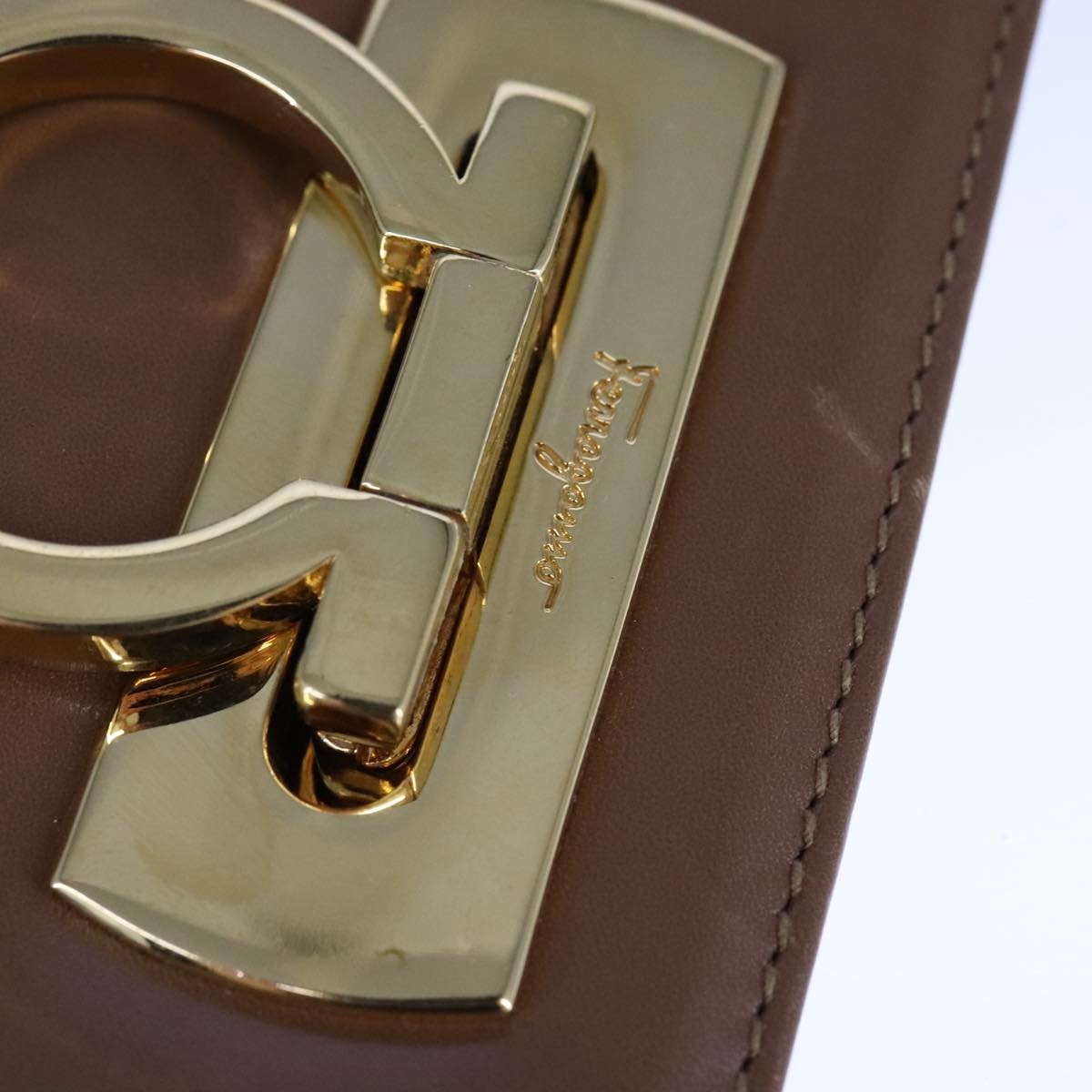 Salvatore Ferragamo Vintage Gancini Chain Shoulder Bag Leather, BEIGE, LEATHER, Shoulder bag