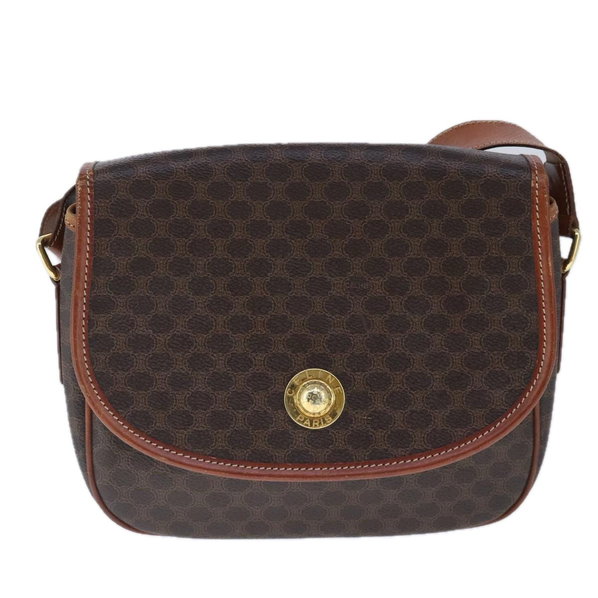 Celine Vintage Macadam Shoulder Bag Canvas and Leather, Brown, Canvas, Shoulder Bag