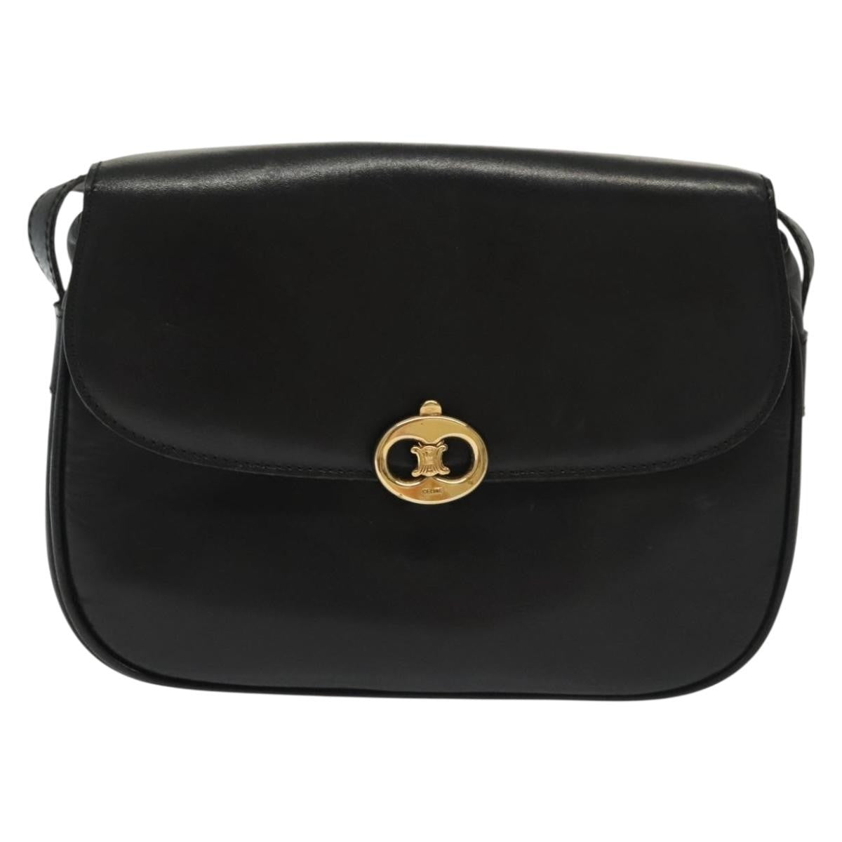 Celine Vintage Triomphe Shoulder Bag Leather, BLACK, LEATHER, Shoulder bag