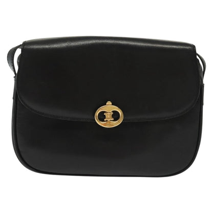 Celine Vintage Triomphe Shoulder Bag Leather, BLACK, LEATHER, Shoulder bag