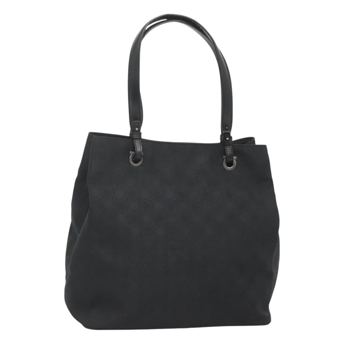 Salvatore Ferragamo Gancini Tote Canvas, BLACK, CANVAS, Tote bag
