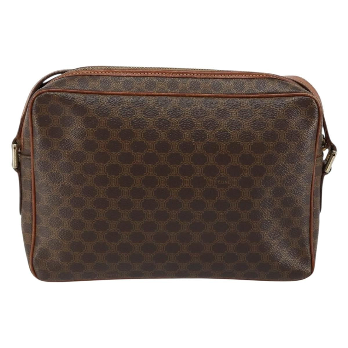 Celine Vintage Macadam Shoulder Bag Canvas and Leather, BROWN, CANVAS, Shoulder bag