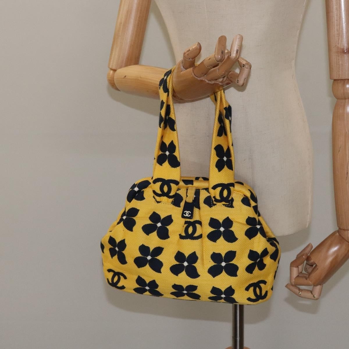 Chanel Vintage Frame Shoulder Bag Printed Canvas, YELLOW, COTTON, Shoulder bag