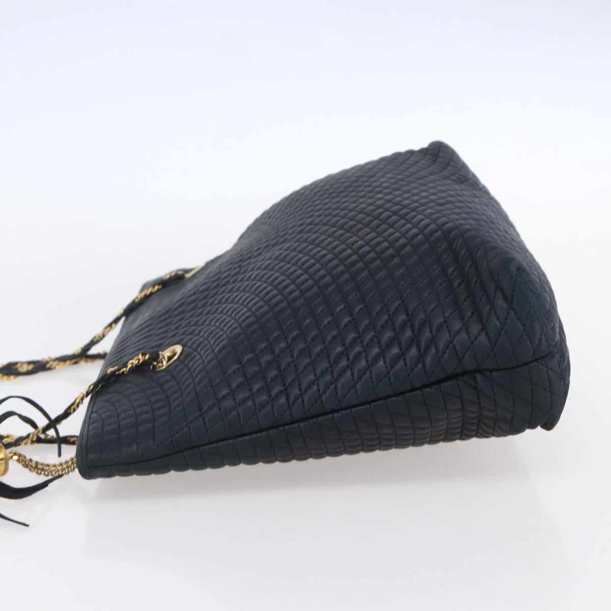 Bally Vintage Chain Shoulder Bag Quilted Leather, NAVY, LEATHER, Shoulder bag