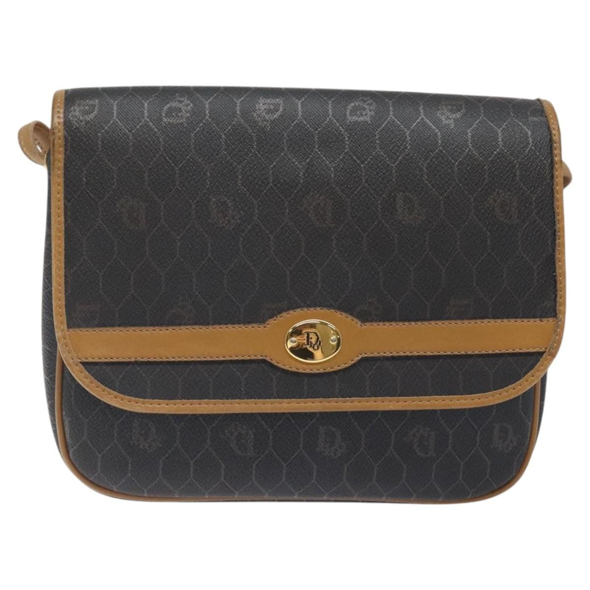 Christian Dior Vintage Honeycomb Flap Crossbody Bag Coated Canvas, GRAY, CANVAS, Crossbody bag