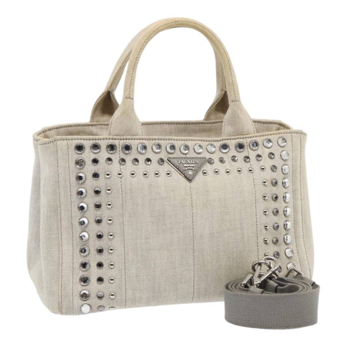 Prada Canapa Tote Rhinestone Embellished Canvas, GRAY, CANVAS, Tote bag