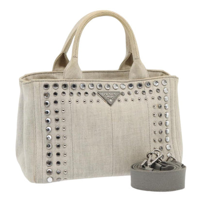 Prada Canapa Tote Rhinestone Embellished Canvas, GRAY, CANVAS, Tote bag