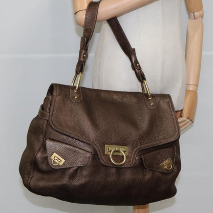 Salvatore Ferragamo Gancini handbag Leather, BROWN, LEATHER, Handbag