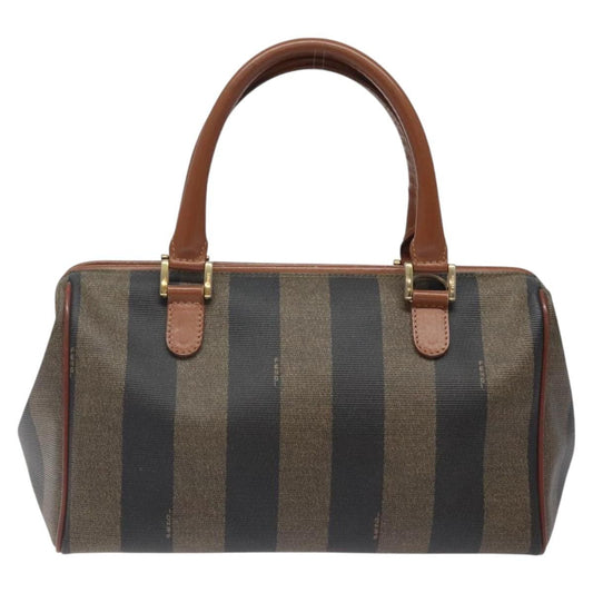Fendi Vintage Pequin Boston Bag Coated Canvas, BROWN, CANVAS, Handbag