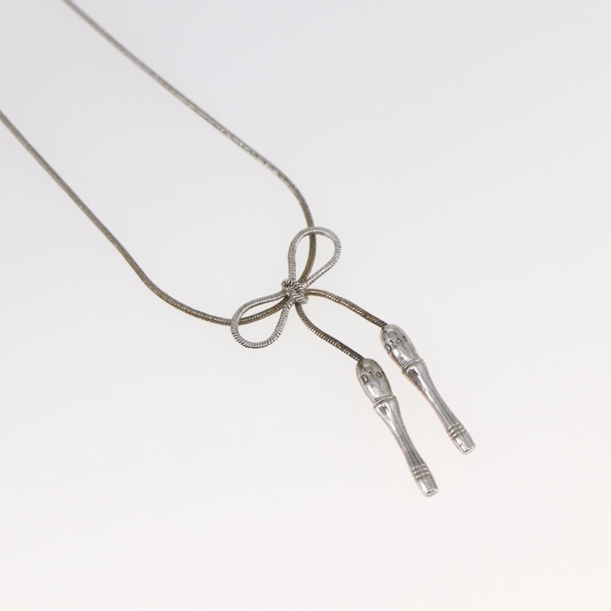 Christian Dior Bow CD Pendant Necklace Metal with Crystal, SILVER, METAL, Necklace