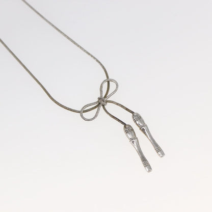 Christian Dior Bow CD Pendant Necklace Metal with Crystal, SILVER, METAL, Necklace