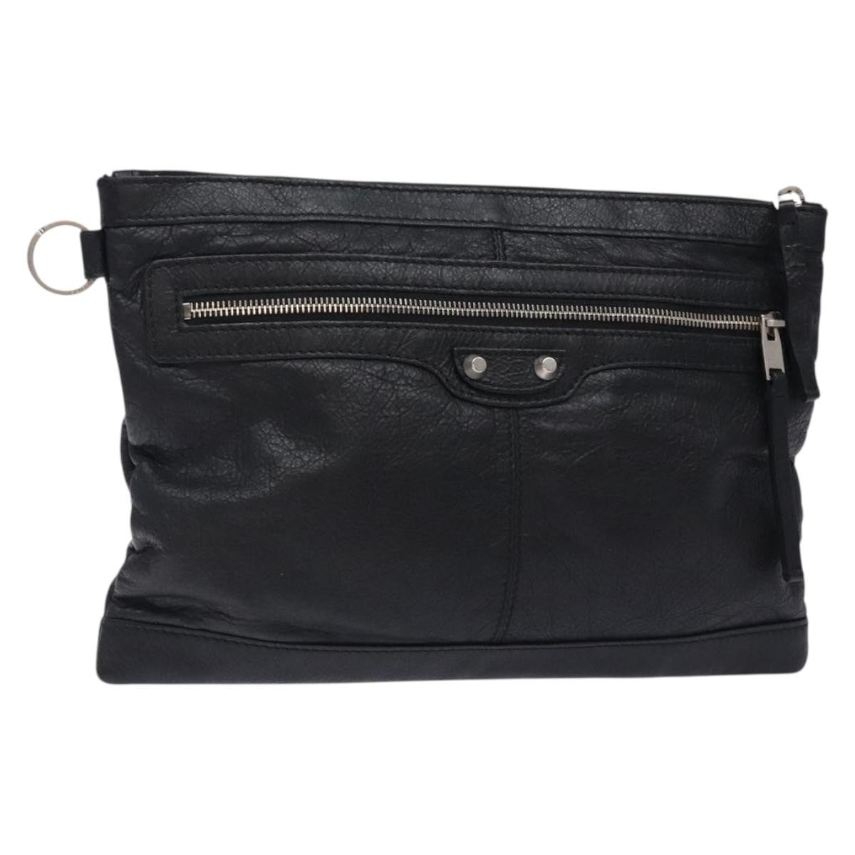Balenciaga Classic City Clip Pouch Leather, BLACK, LEATHER, Clutche & pouche