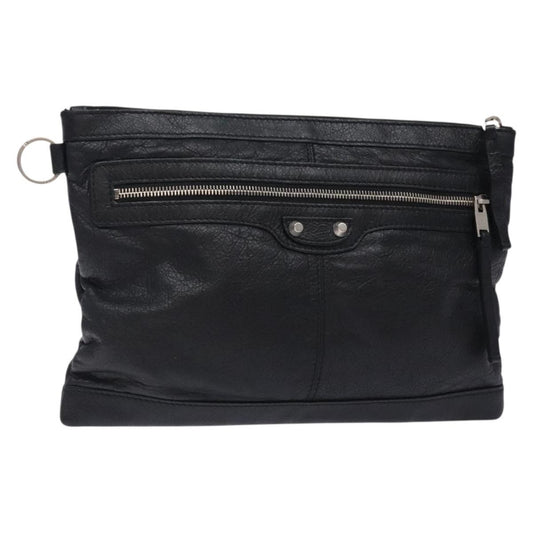 Balenciaga Classic City Clip Pouch Leather, BLACK, LEATHER, Clutche & pouche
