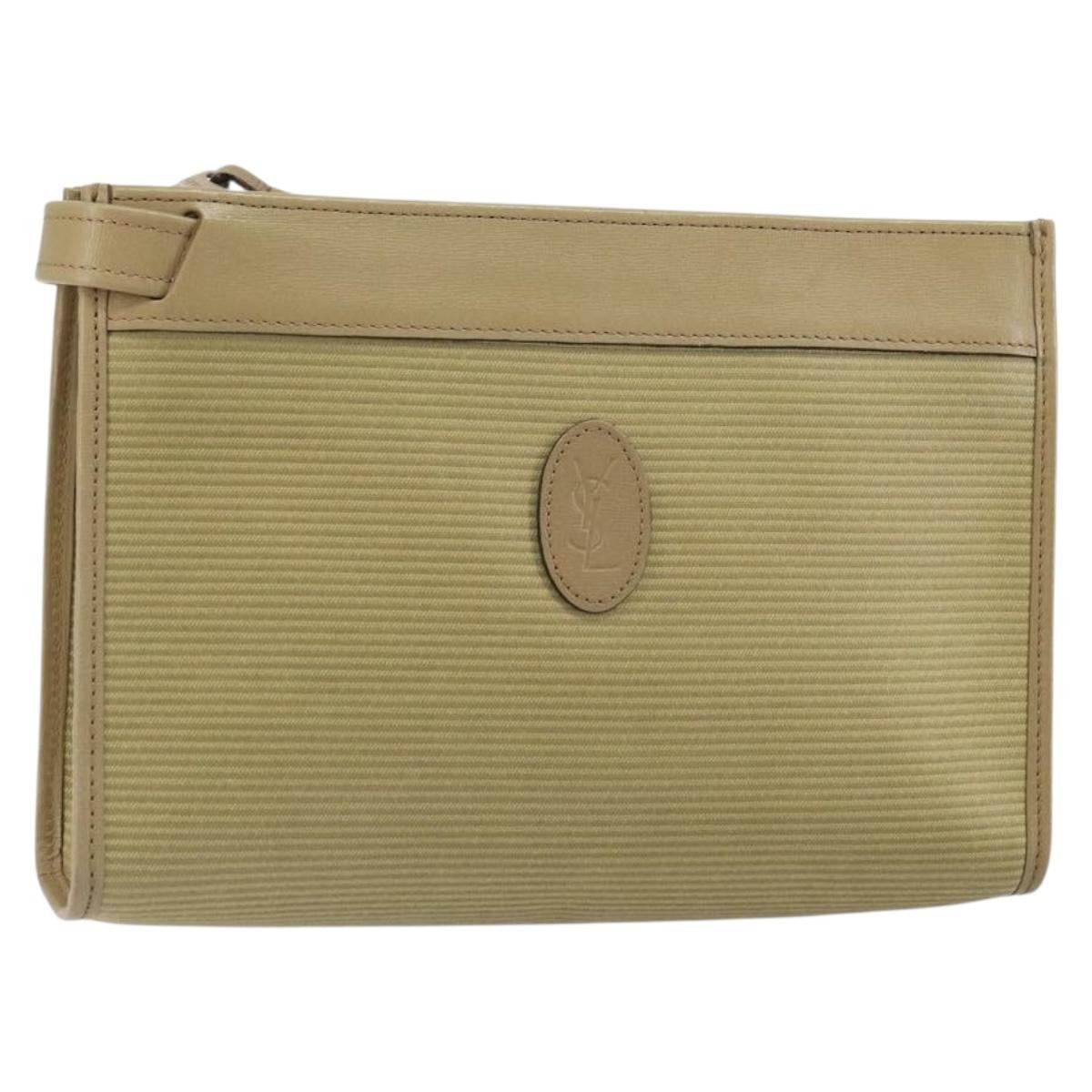 Saint Laurent Zip Pouch Leather, BEIGE, LEATHER, Clutche & pouche