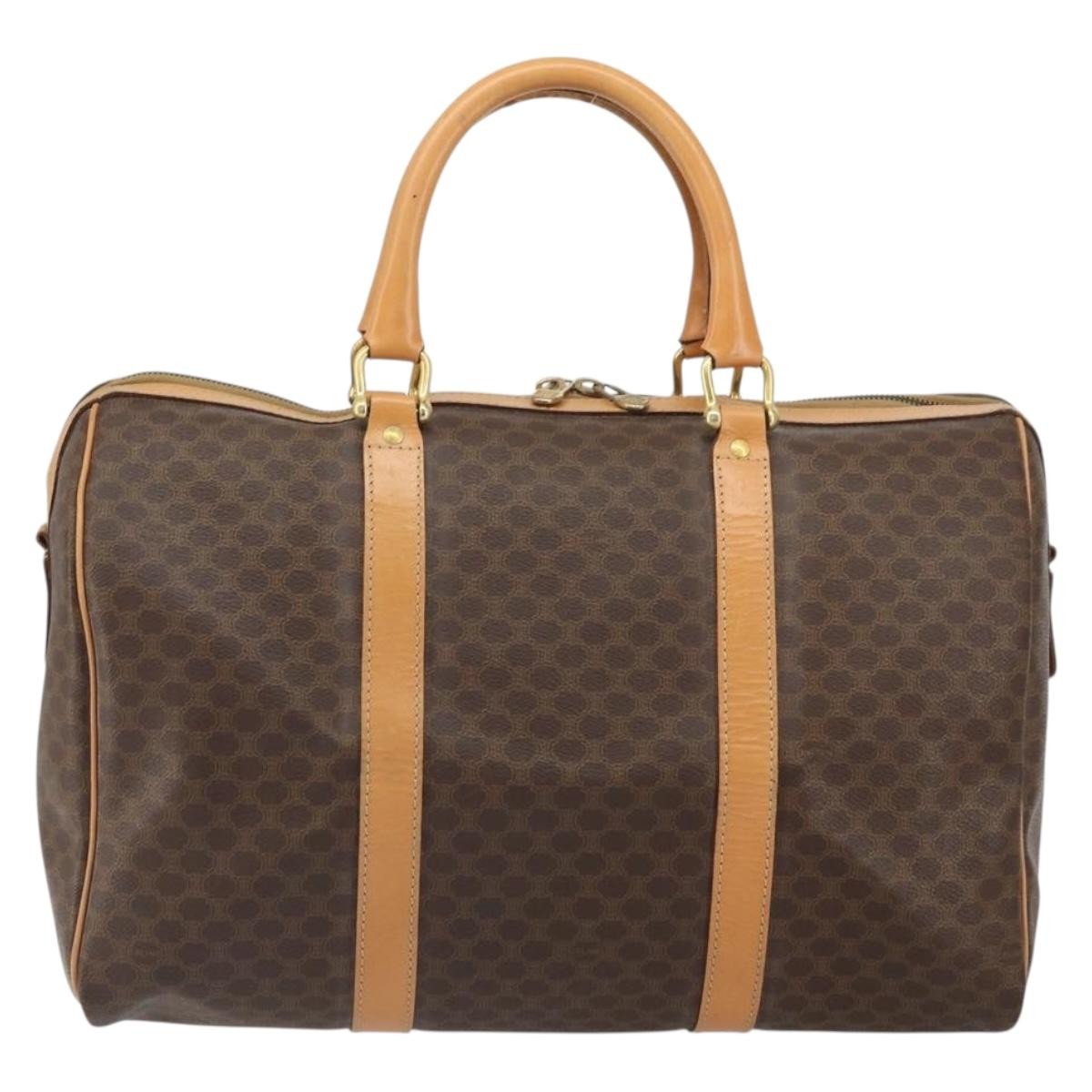 Celine Vintage Macadam Boston bag Canvas and Leather, BROWN, PVC, Travel bag