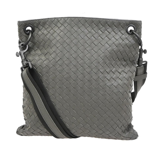 Bottega Veneta Flat Messenger Bag Intrecciato Nappa, GRAY, LEATHER, Shoulder bag